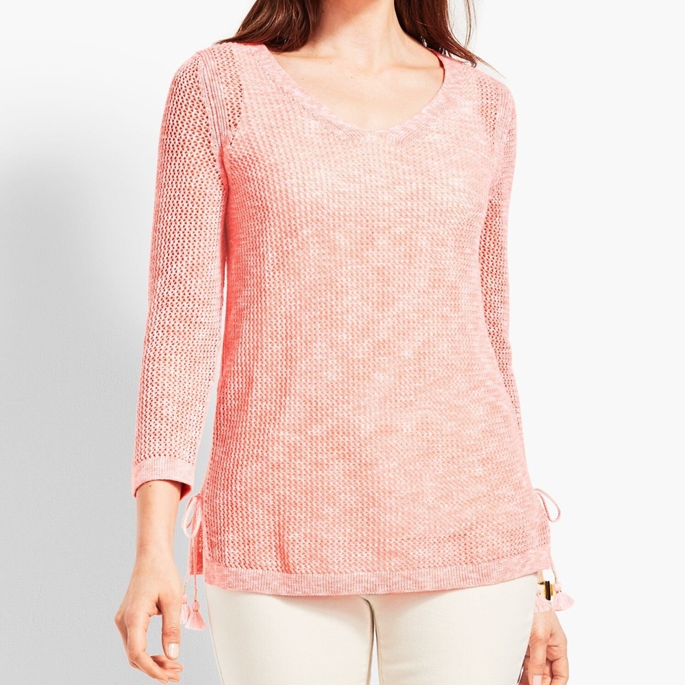 TALBOTS Space Dye Mesh Side Tie Sweater EUC